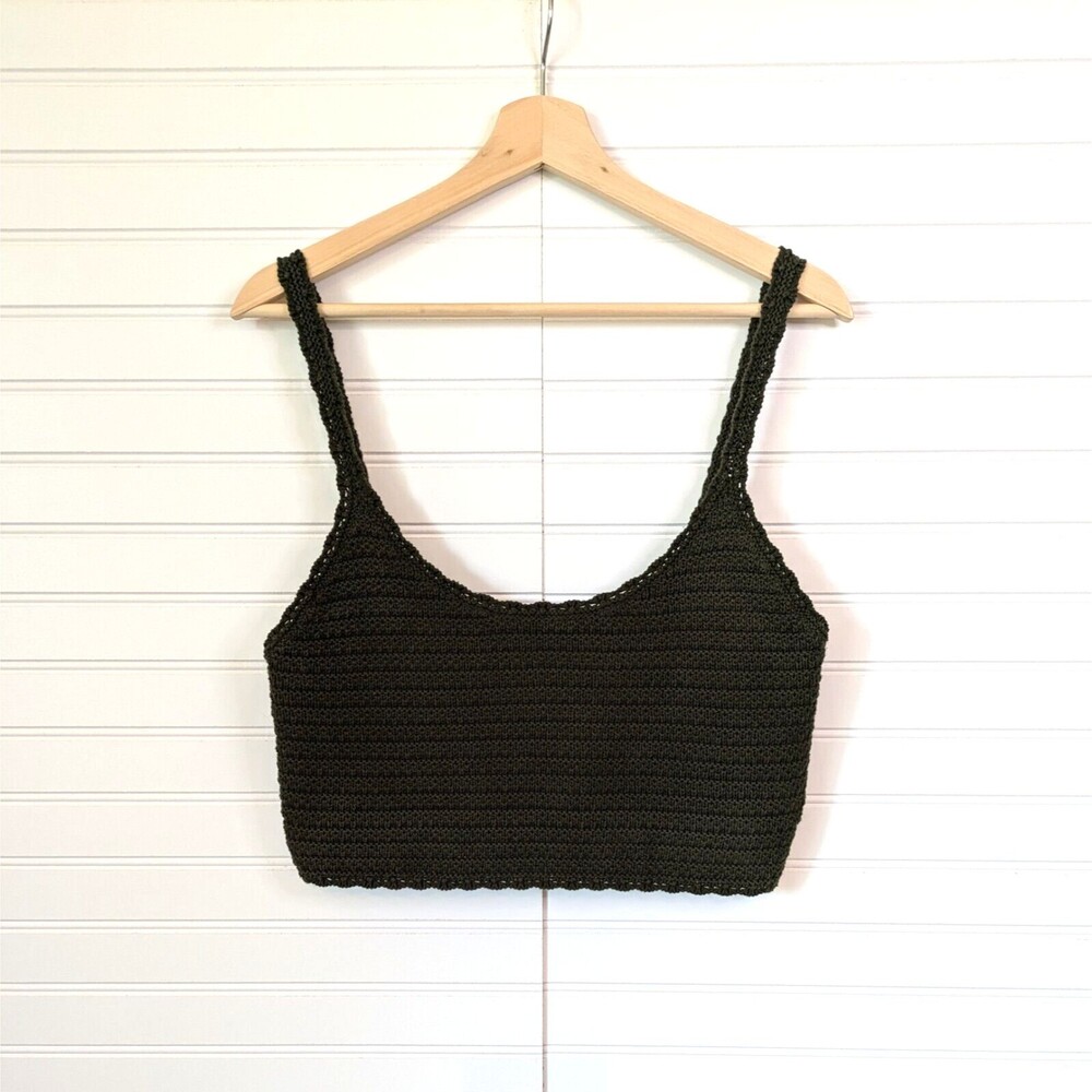 Aerie Cropped Tank Womens Medium Crochet Sweater Knit Olive Boho Indie Layers